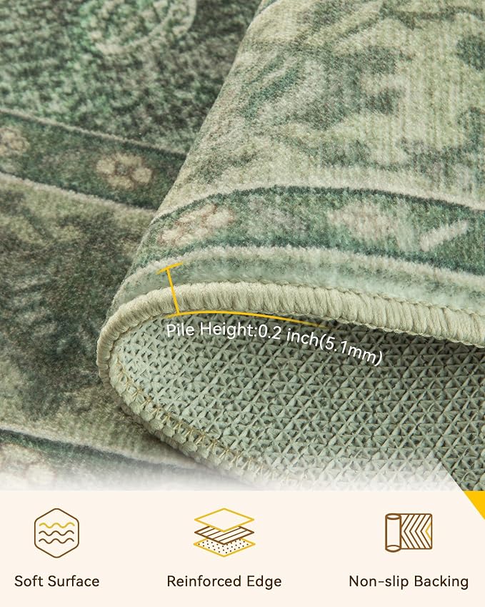 RELEANY Area Rugs Round 10ft Washable Non-Slip, Floral Vintage Distress - Image 4