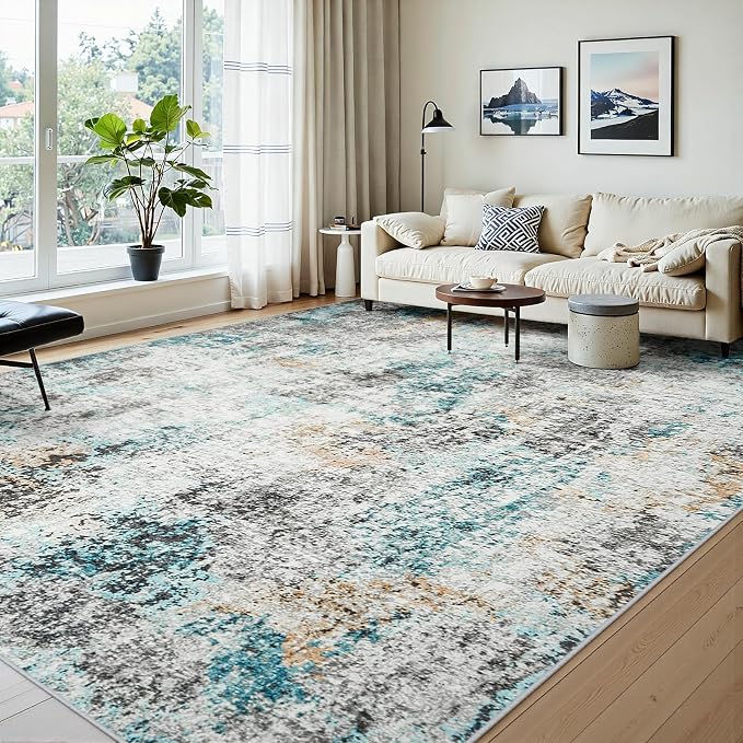 Area Rugs 10x14 Living Room: Large Soft Washable Rug Modern Abstract Anti-Skid - Image 2