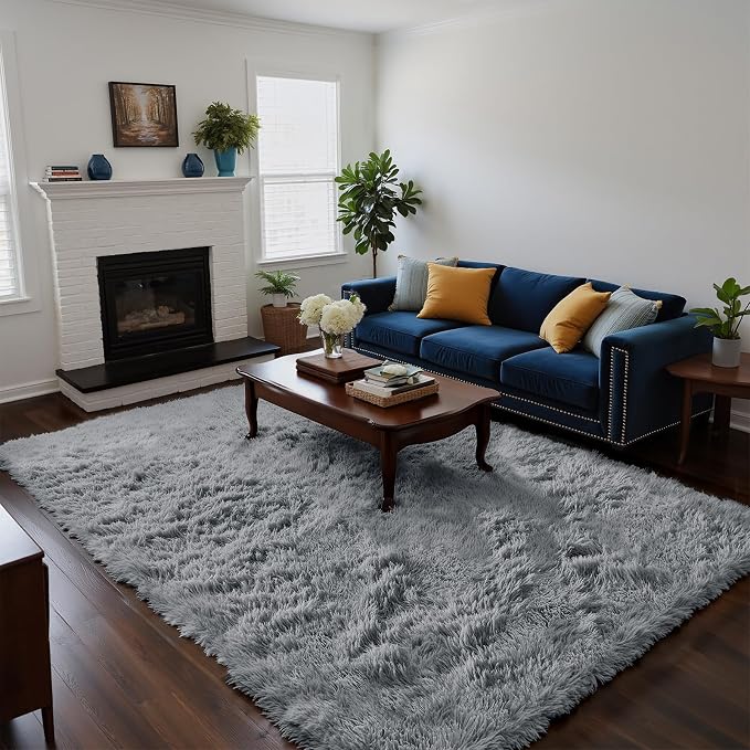 Fluffy Rug Shag Area Rug, Light Grey 4x6 Area Rugs - Image 2