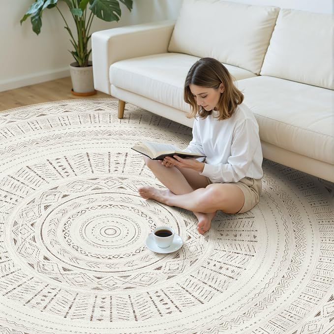 cotiled 8x8 Round Area Rugs Living Room Rug: Washable Boho Rugs - Image 5