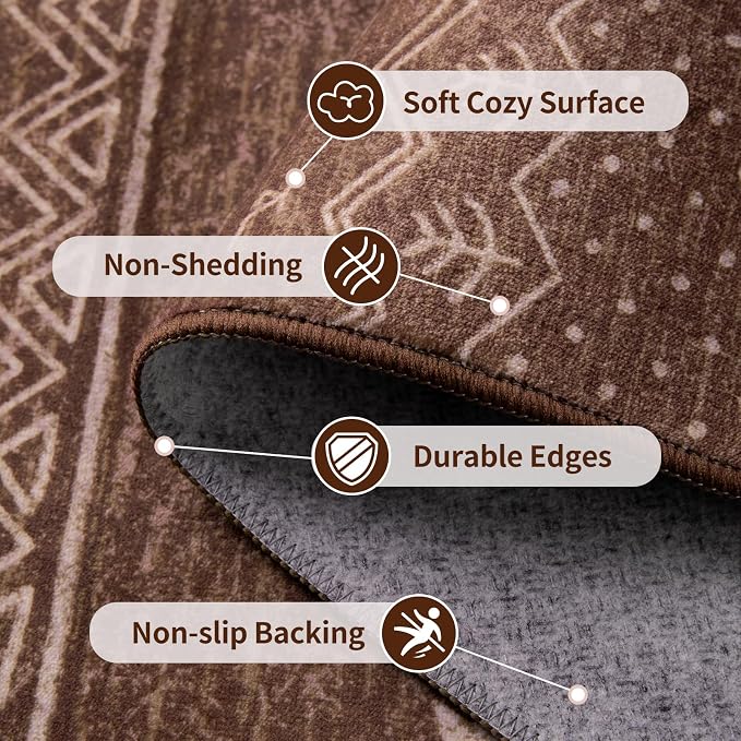 SERISSA 2x6 Kitchen Runner Rug, Washable Non-Slip Coffee Brown Boho Rug - Image 4