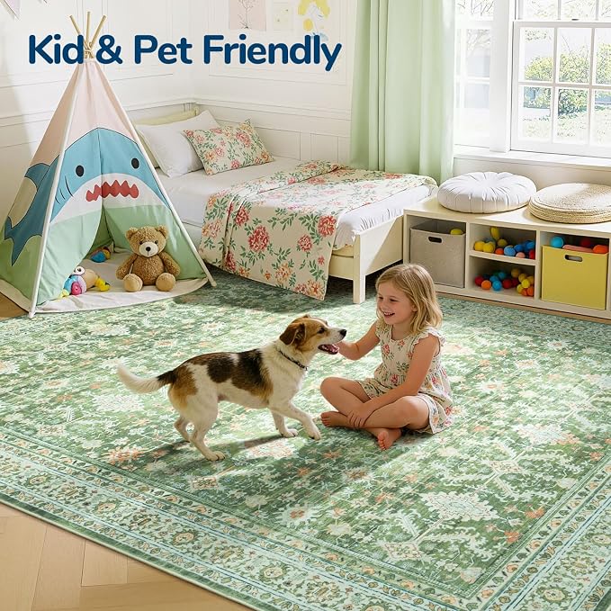 Lessymo Washable Area Rug for Living Room, 8x10 Light Green Large Rugs - Image 3