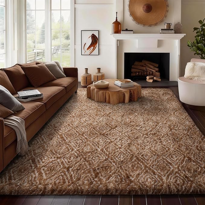 Ophanie 8x10 Brown and White Diamond Striped Rugs - Image 3
