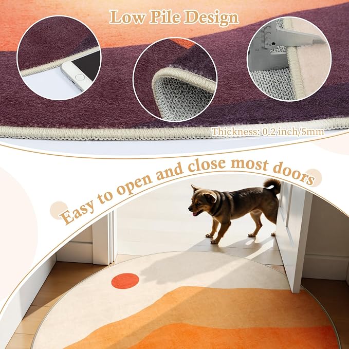 Sunset Round Rug 4ft, Soft Circular Bedroom Rugs Abstract Throw Carpet - Image 3