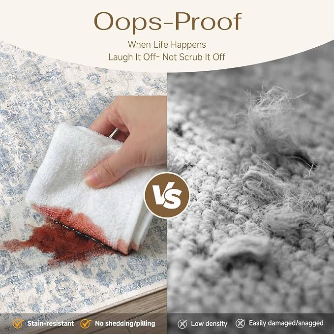 2x5 Washable Neutral Runner Rug Blue Vintage Hallway Kitchen Carpet Non-Slip - Image 5