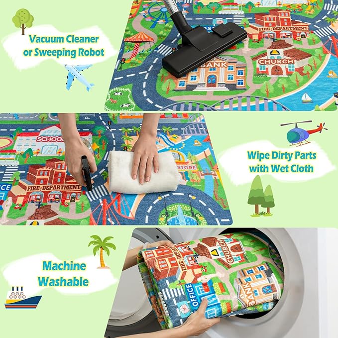 Car Rug Play Mat for Kids Toy Cars, 2 Packs 3'x4'/ 36"x48" Road Traffic Playmat - Image 6
