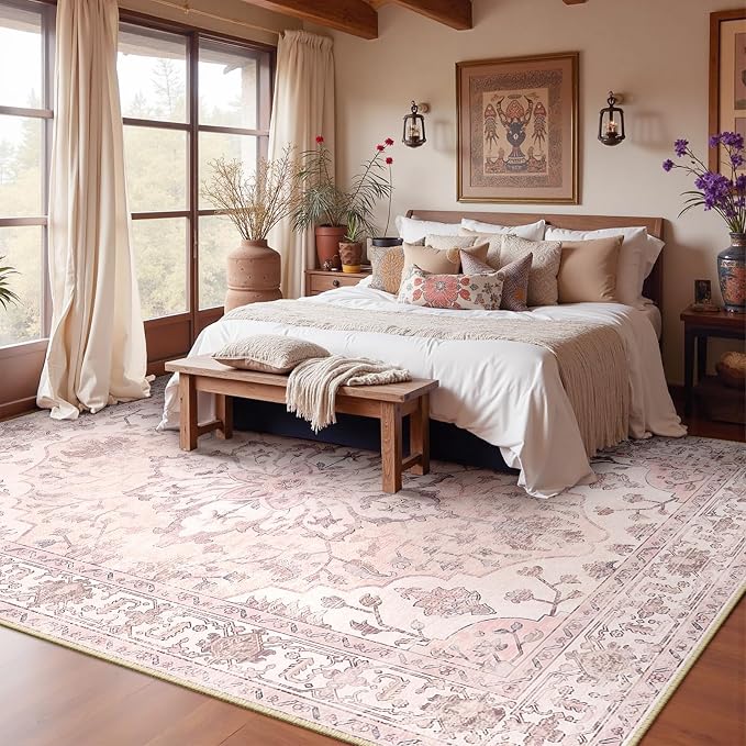 RELEANY Area Rugs Large 10'x14' Washable Non-Slip, Floral Vintage Distress - Image 2