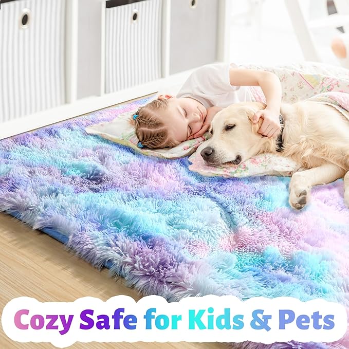 Amdrebio Blue Purple Rainbow Mermaid Rugs 6x9 - Image 2