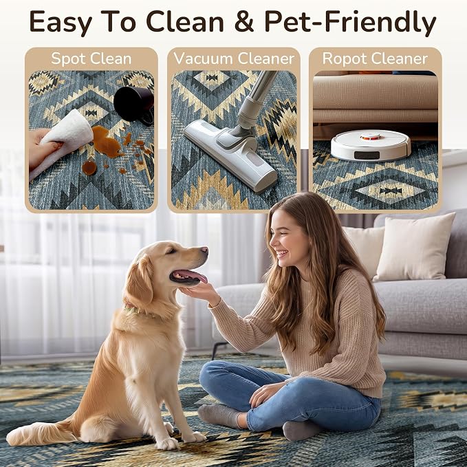 BESTSWEETIE Area Rug 8x10 Rug Machine Washable Non-Slip Low Pile Print Pattern - Image 6