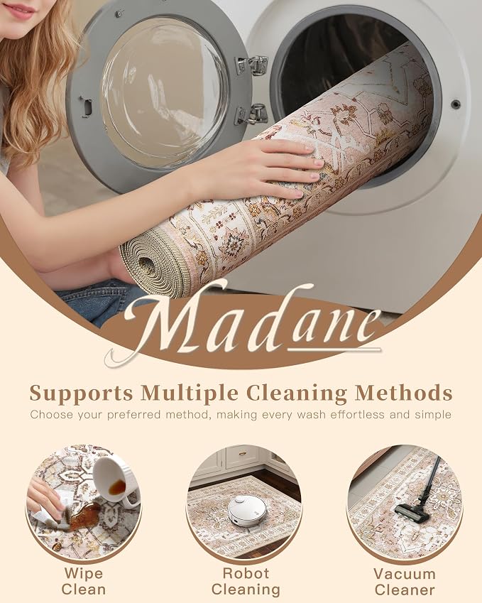 Madane Washable Area Rug 2x3, Small Entryway Rug Non-Slip Vintage Door Mat - Image 8