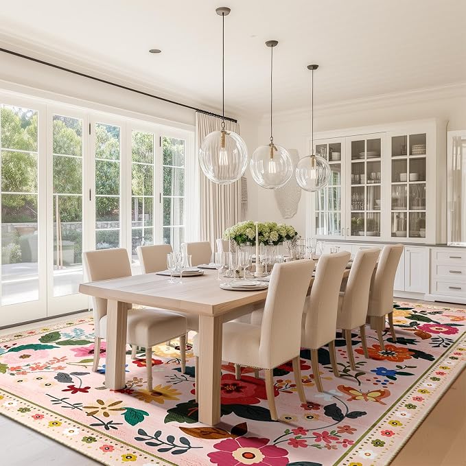 RELEANY Floral 9x12 Area Rugs Washable Print Boho Cute Carpet Non Slip Flower - Image 9
