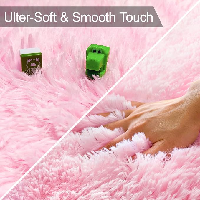 Fluffy Pink Rugs for Bedroom Girls Room, Large Plush Area Rug 6x9 Pink Shag - Image 4