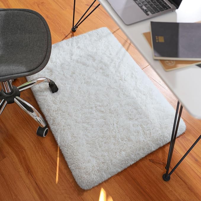 Ophanie Small Rug Washable Non Slip Throw Bedside Area Rugs, Fluffy Soft White - Image 5