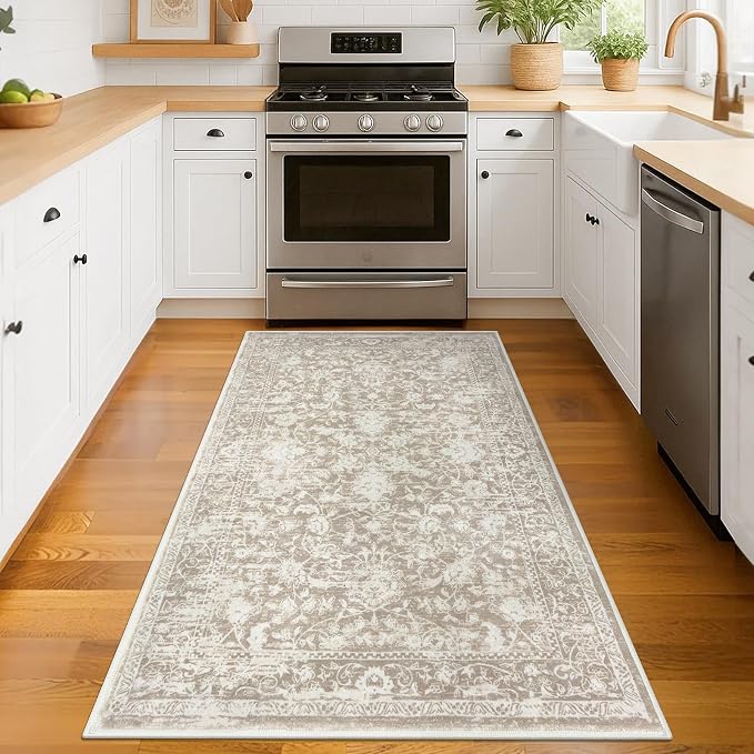 KILOCOCO Area Rug 3x5 Entryway Rug Washable Printed Vintage Floral Rubber - Image 2