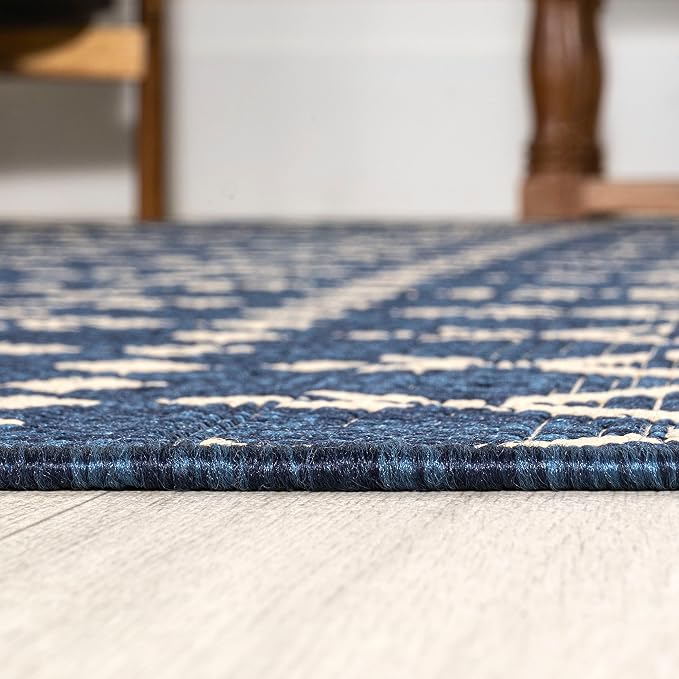 JONATHAN Y Moroccan Geometric Indoor Outdoor Area Rug 5X8 Navy/Beige, Ourika - Image 6
