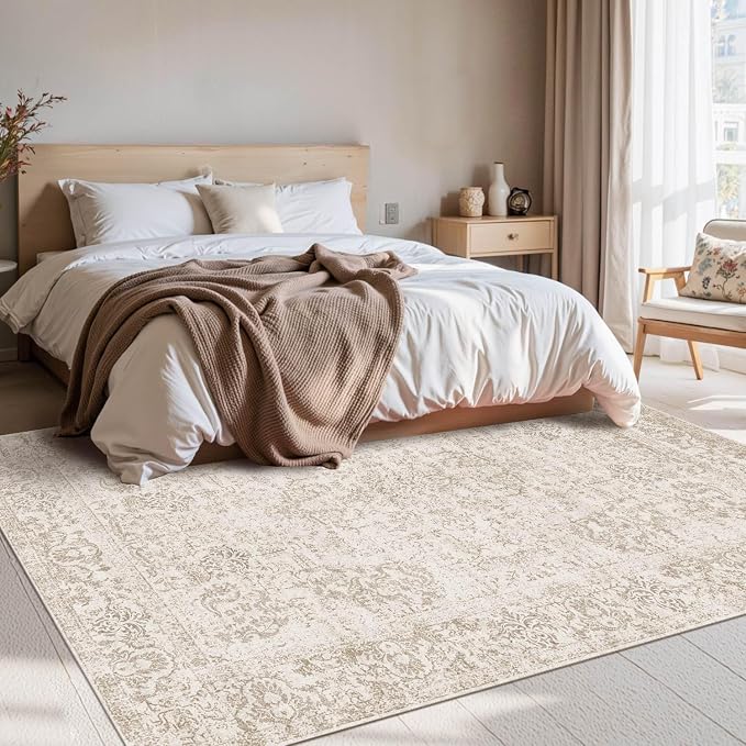 Rugxara Washable Area Rug for Living Room, Vintage Neutral Boho Rugs for Office - Image 2