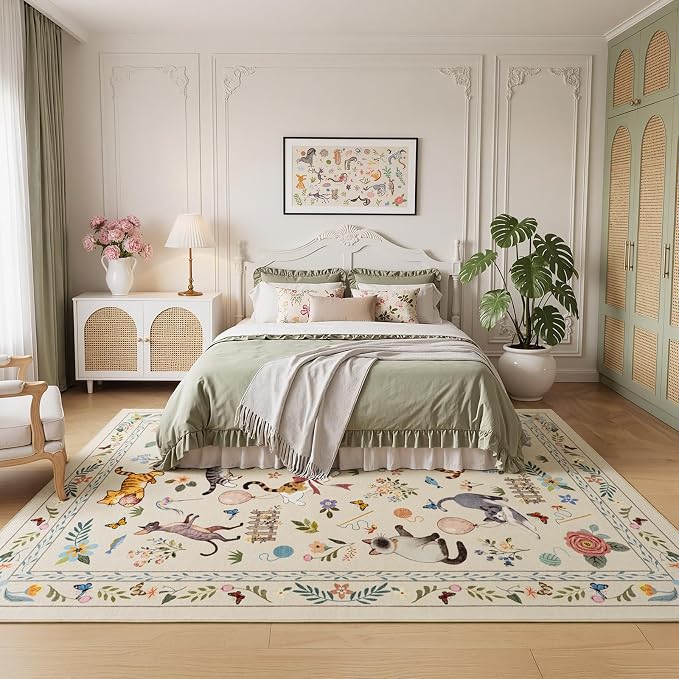 Unirea 6x9 Beige Cat Area Rug for Living Room, Large Soft Washable Kids Rug - Image 3