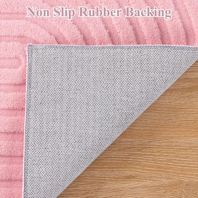 Pauwer Pink Area Rug for Girls Bedroom 8x10 Soft Fluffy Non Slip Machine - Image 4