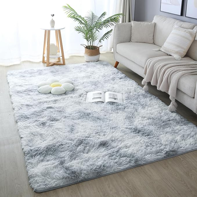 KICHOWUA 6x9 Light Grey Fluffy Shag Area Rug - Image 7