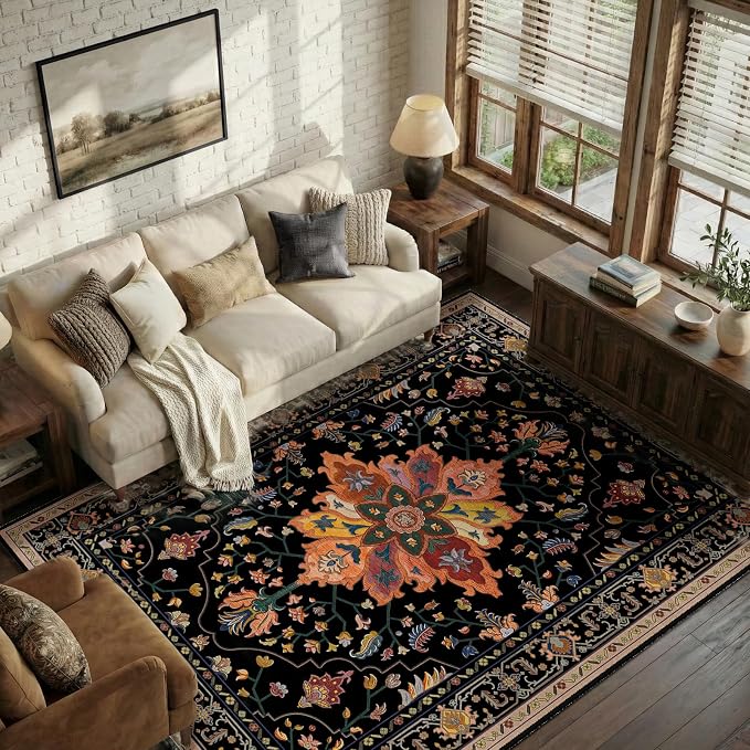RELEANY Area Rugs 5'x7' Washable Non-Slip, Floral Vintage Distress Medallion - Image 2