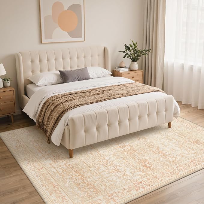 GENIMO 8x10 Washable Area Rug, Non-Slip Vintage Boho Floral Carpet, Large Area - Image 4