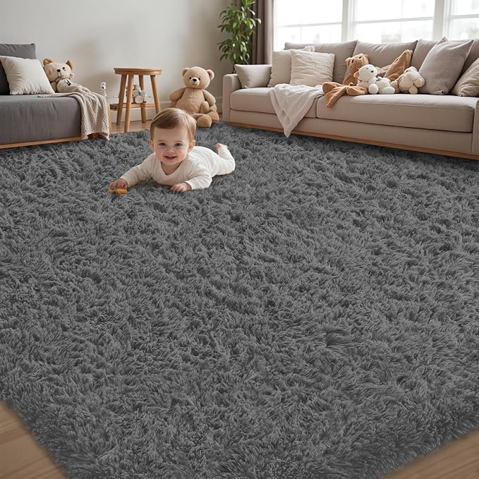 5x7 Area Rug for Living Room:Ultra Soft Fluffy Shag Dark Grey Rugs, Large Fuzzy by Unknown