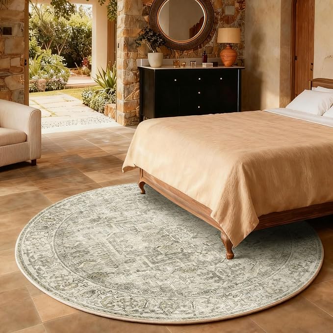4x4 Round Bedroom Rug Washable: Living Room Rug Stain Resistant Non Slip Low - Image 5