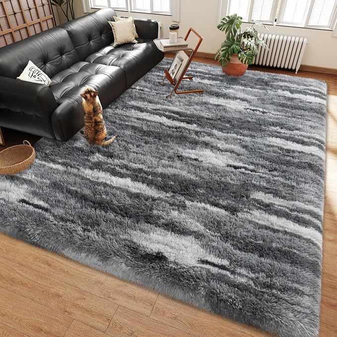 Shag Rugs for Bedroom, 4x6 Abstract Grey Soft Fuzzy Rugs for Living Room by Ailyei