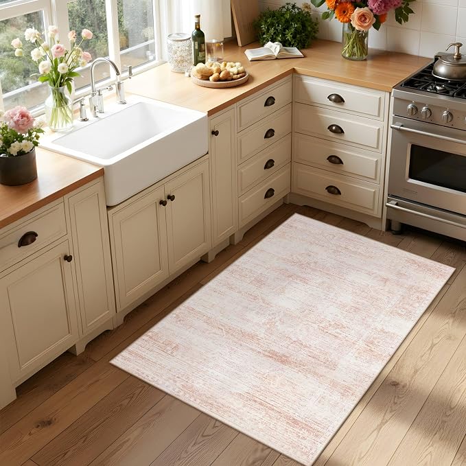 Latte&Fog Entryway Pink Rug, Vintage Floral 2x3 Washable Area Rugs - Image 4