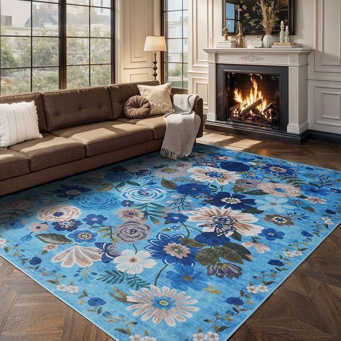 Area Rugs 9x12 Living Room Washable Rug Non Slip Floral Low Pile Large Rug - Image 6