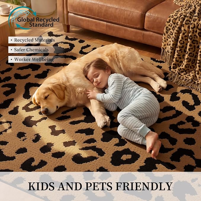 YIHOUSE 6×9 Ft Leopard Area Rugs, Washable High-Low Pile Plush Soft Rug - Image 5