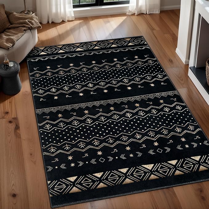 SERISSA 3x5 Area Rugs for Living Room, Washable Non-Slip Black Gold Grad Small by SERISSAHomeDecorCollection
