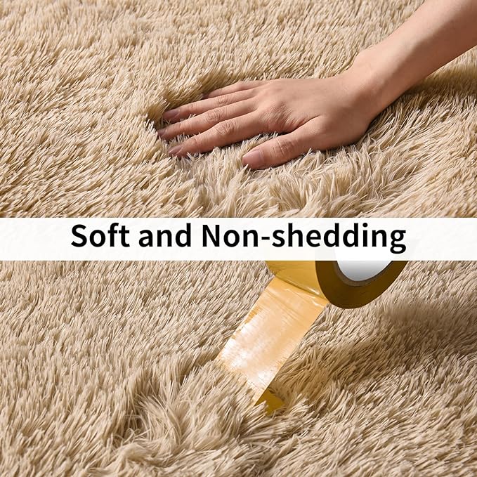 Soft Runner Rugs for Bedroom Hallways, 2x5 Beige Fluffy Shag Throw Area Rug Non - Image 5