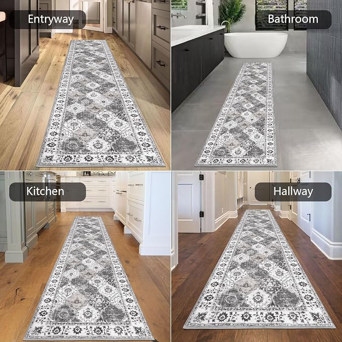 HEBE Hallway Runner Rug 2'x10' Washable, Vintage Distressed Area Rugs Non Slip - Image 4