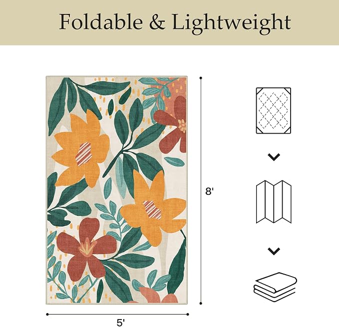 GENIMO Indoor Outdoor Area Rug 5'x8', Machine Washable Rugs - Image 2