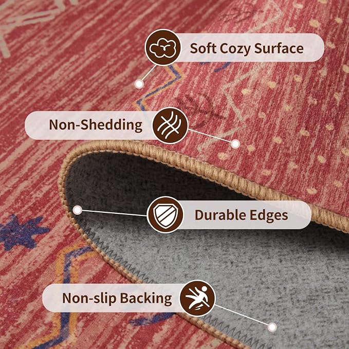 SERISSA 2x3 Rugs for Entryway, Washable Non-Slip Red Ochre Small Area Rug - Image 4