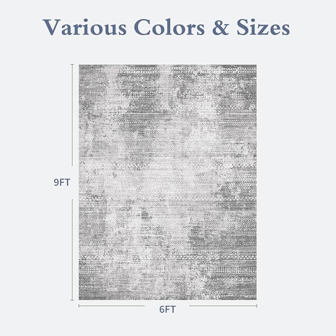 6x9 Area Rugs for Living Room Non Slip Machine Washable Rug Distressed Abstract - Image 2