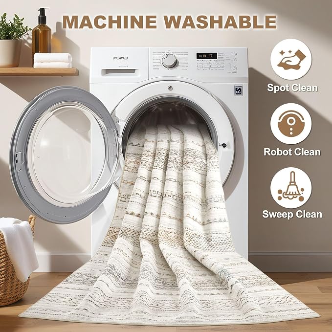 Nakagishi Area Rug Living Room Rugs: 4X6 Machine Washable Boho Large Neutral - Image 2
