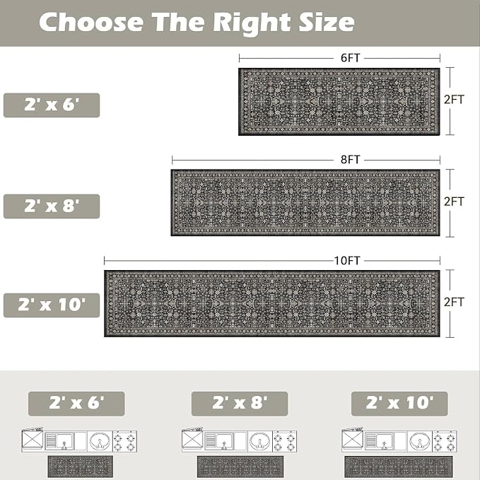 Dark Grey Washable 2x6 Runner Rugs - Image 2