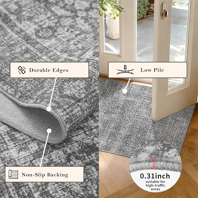 Latte&Fog 5x7 Area Rugs for Living Room Bedroom, Vintage Grey Washable Rug - Image 7