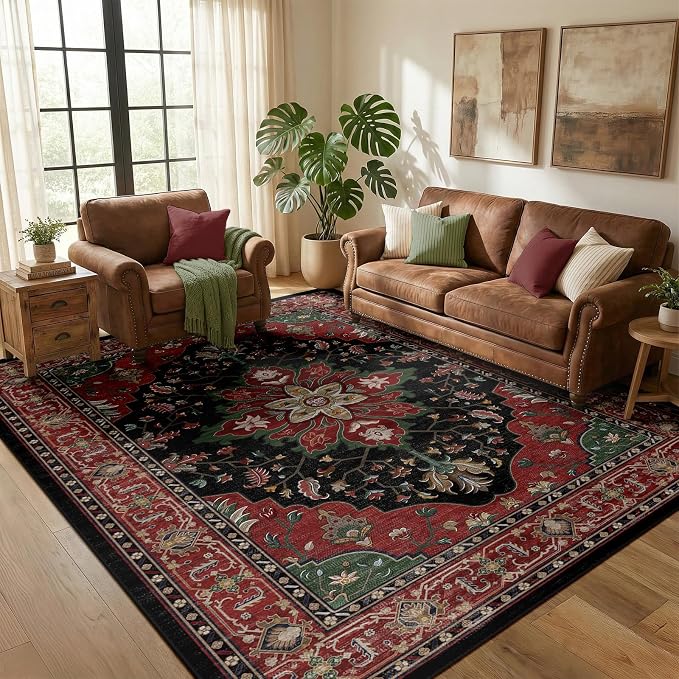 RELEANY Area Rugs 5'x8' Washable Non-Slip, Floral Vintage Distress Medallion - Image 2