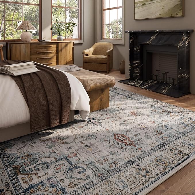 9x12 Area Rugs for Living Room: Washable Bedroom Rug Boho Vintage Rugs Stain - Image 4