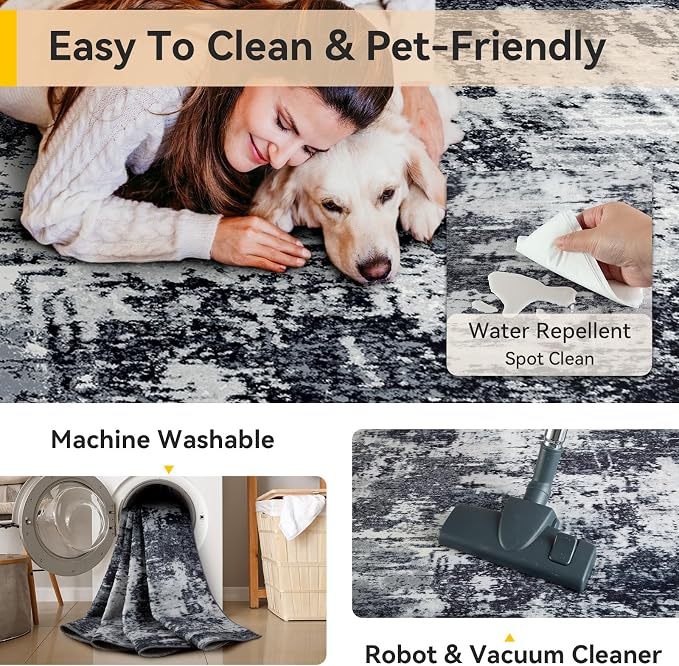 RELEANY Washable Area Rugs 9'x12' Non-Slip Modern Abstract Soft - Image 4