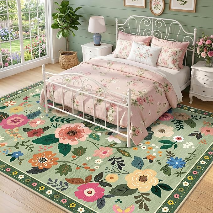 RELEANY Floral 5x7 Area Rugs Washable Print Boho Cute Carpet Non Slip Flower - Image 6