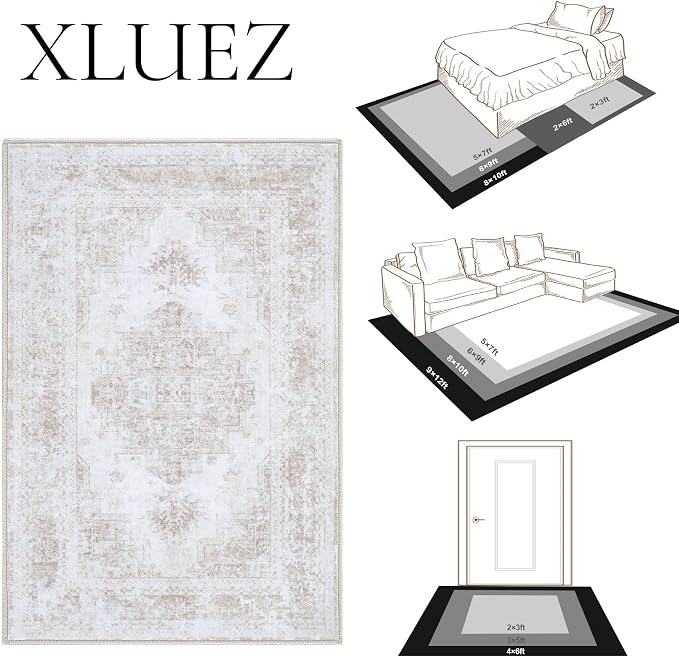XLUEZ Area Rug 4x6 Vintage Rug, Machine Washable Vintage Distressed Medallion - Image 8