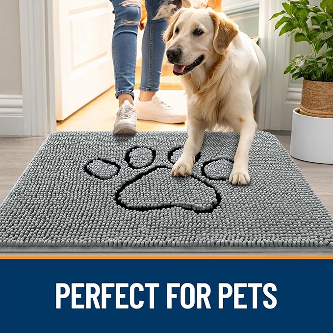 OLANLY Dog Door Mat for Muddy Paws 70x35, Paw Print Design, Absorbs Moisture - Image 6