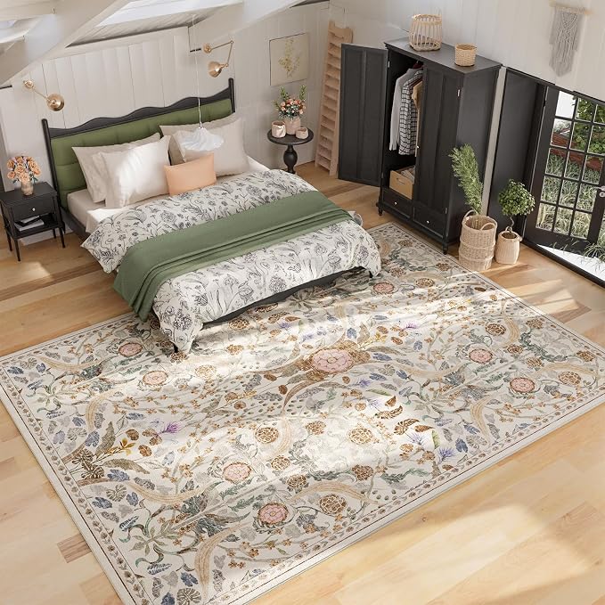 AMTOVO 6x9 Washable Area Rugs for Living Room, Non-Slip Large Soft Boho Floral - Image 4