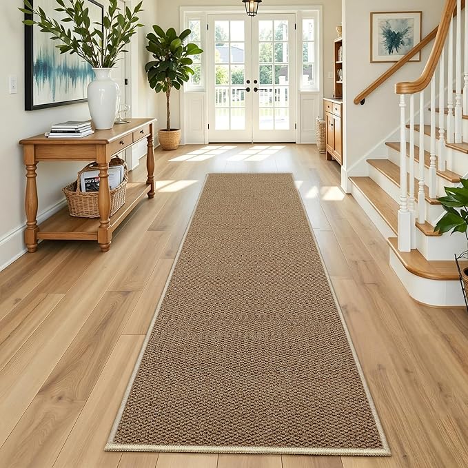 Faux Jute Hallway Runner Rug 2'x10', Washable & Non-Slip, Taupe | 0.27" Low - Image 6