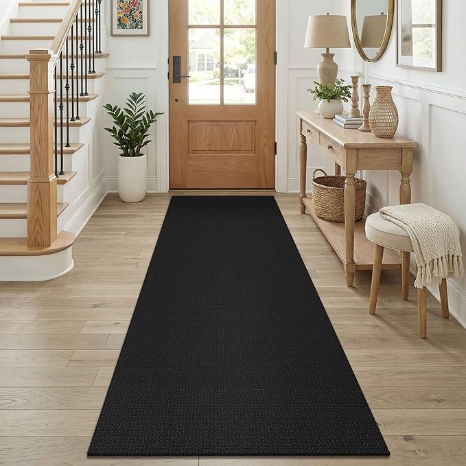 KOZYFLY Black Runners for Hallway 2.5'x8', Washable Runner Rug, Woven Non Slip by KOZYFLY
