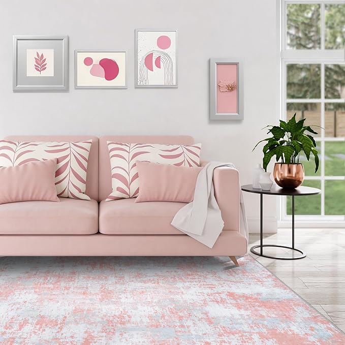 Pink Rug Carpet 8x10 Area Rugs for Bedroom Girls: Washable Modern Rug for - Image 3